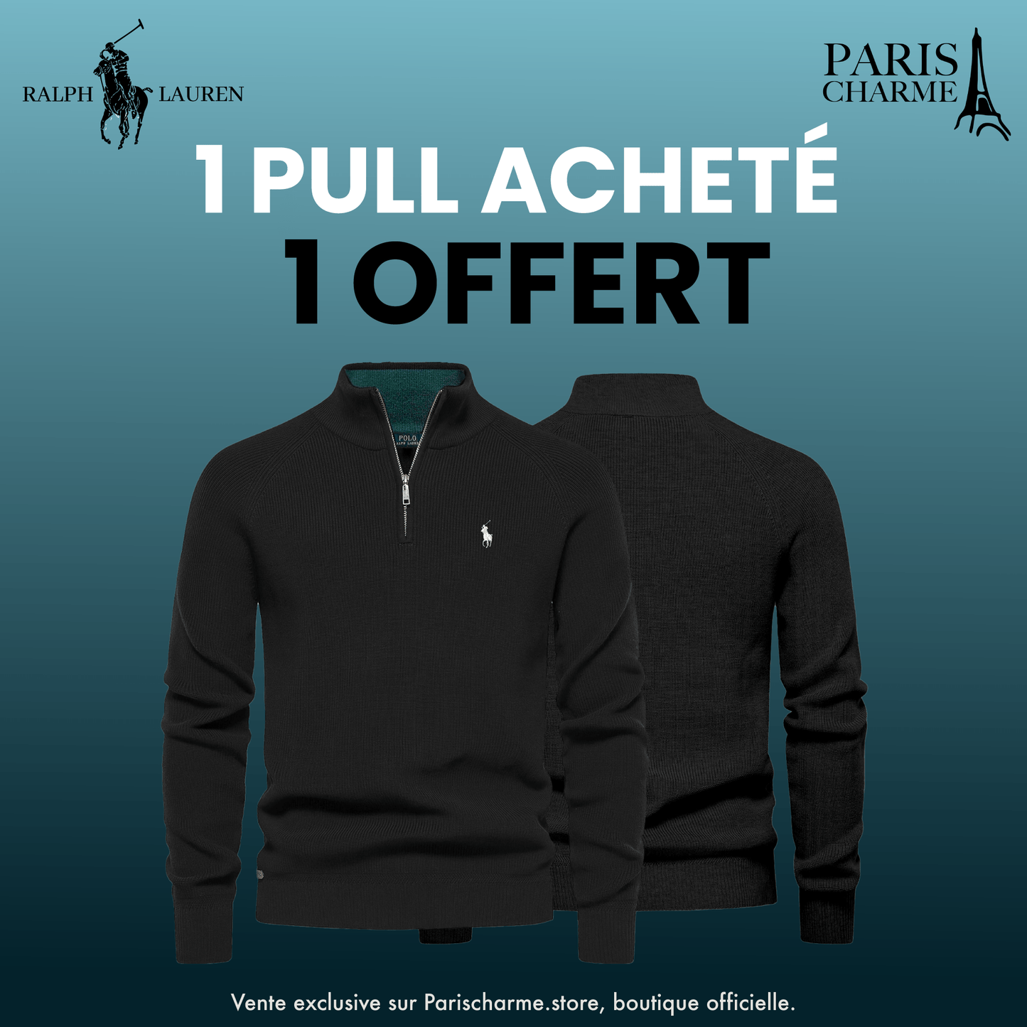 Pull Col Zippé  R&L 1+1 (DÉSTOCKAGE)